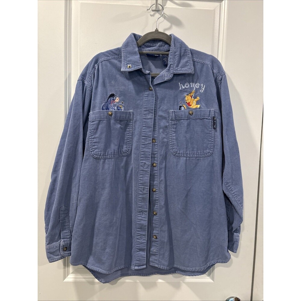 Vintage Disney Shirt Winnie the Pooh Embroidered Button Up Corduroy Womens Small